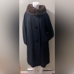 Jackie O style wool coat with fur
